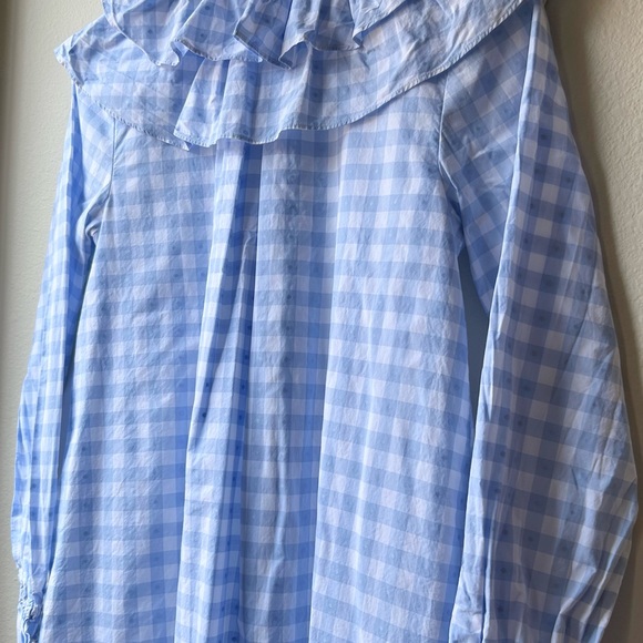 Hill House The Colette Dress in Blue Jacquard Check Ruffle Sz XS - Picture 11 of 15